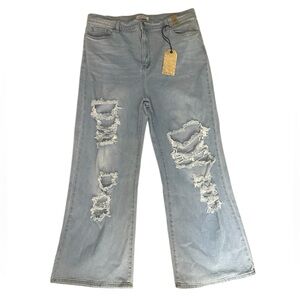 NWT Vibrant Light Blue Distressed Flare Jeans Size 3X